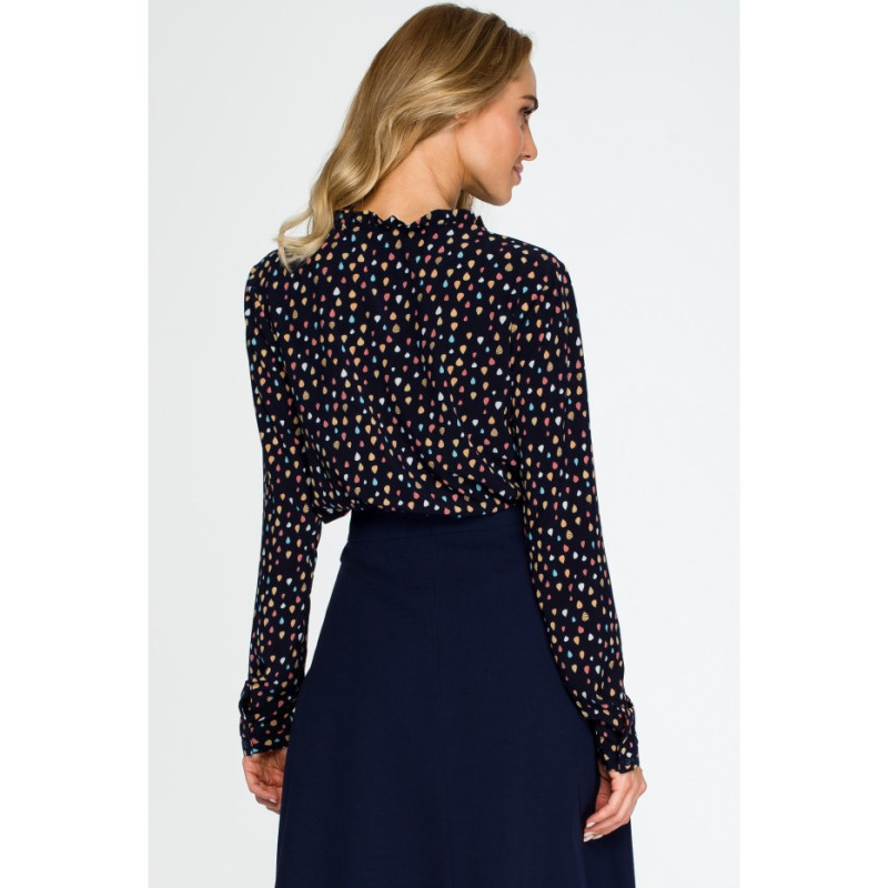 S134 Tiered long sleeve blouse - navy blue