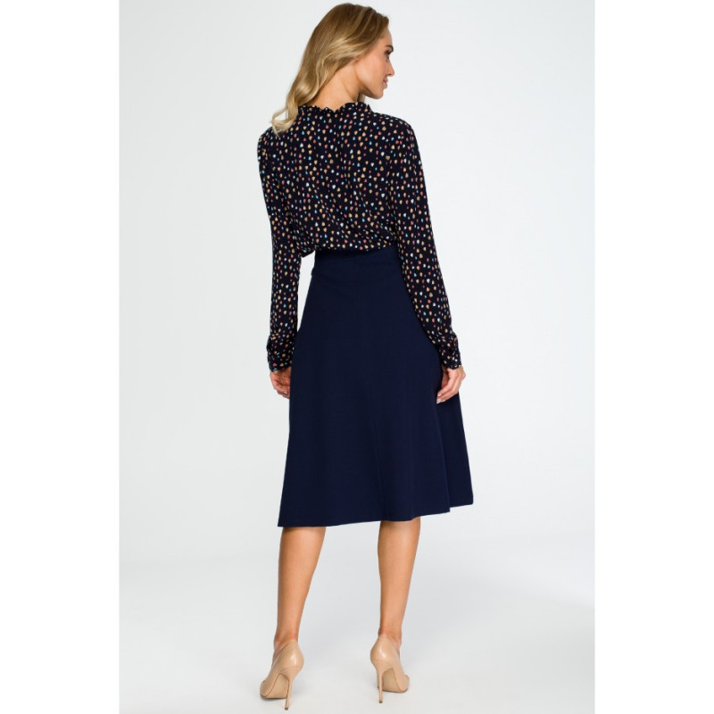 S134 Tiered long sleeve blouse - navy blue