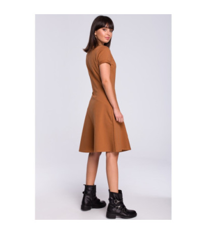 B105 Slightly flared dress with godet - caramel