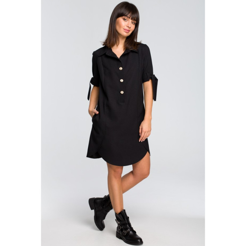 B112 Tunic with collar and tie - black