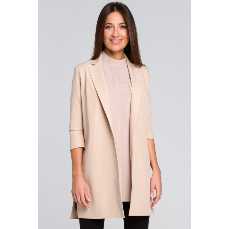 S142 Long jacket with side slits - beige