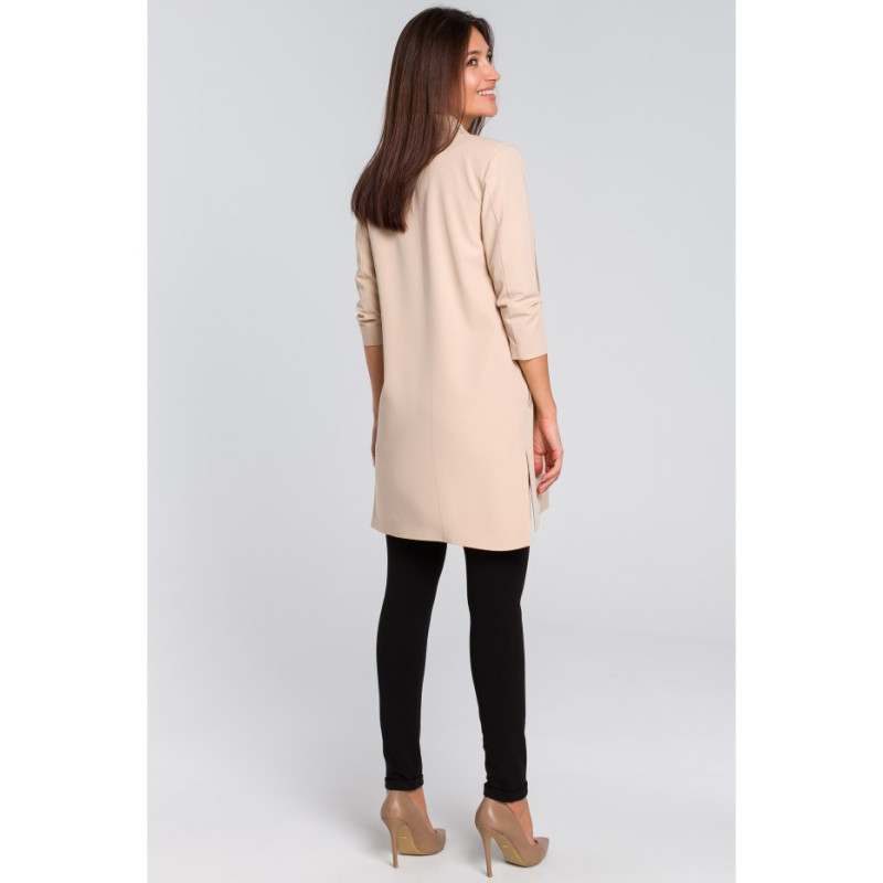 S142 Long jacket with side slits - beige