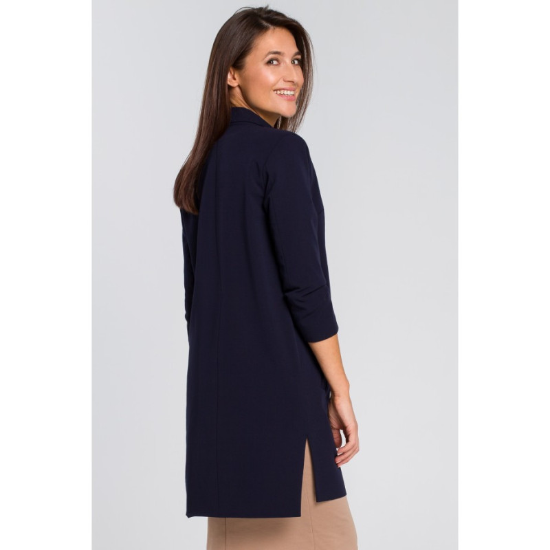 S142 Long jacket with side slits - navy blue