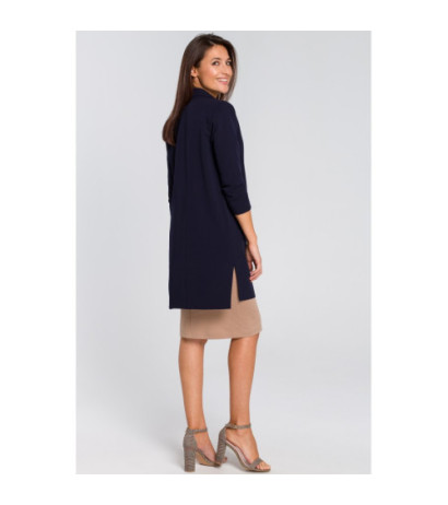 S142 Long jacket with side slits - navy blue