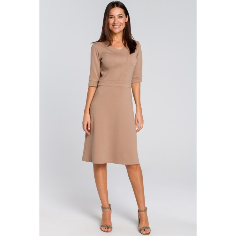 S153 Short sleeve midi dress - beige