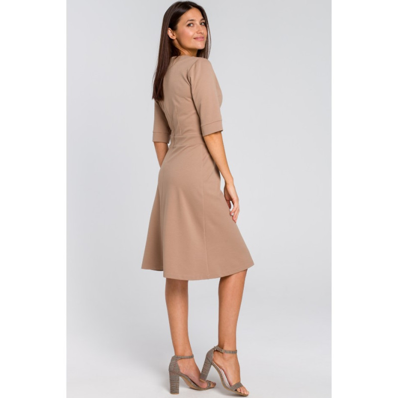 S153 Short sleeve midi dress - beige