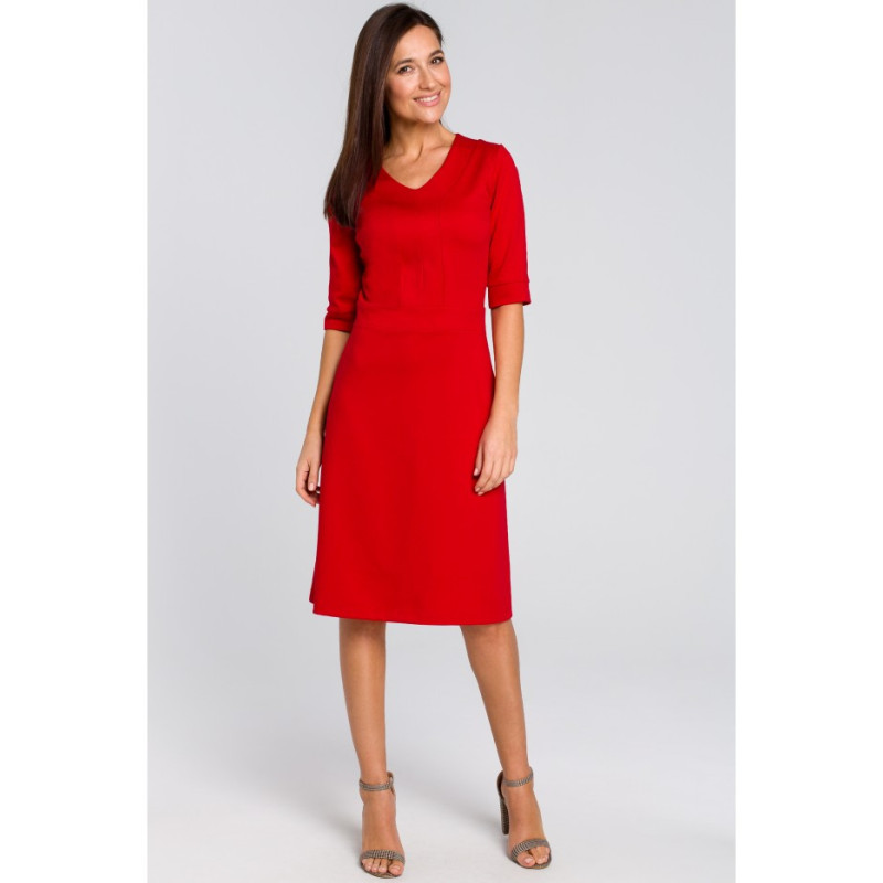 S153 Midi dress with short sleeves - red