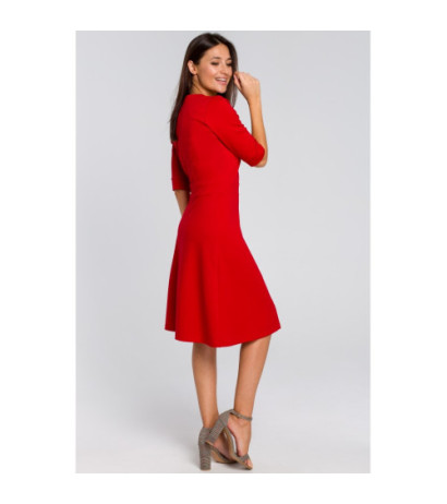 S153 Midi dress with short sleeves - red