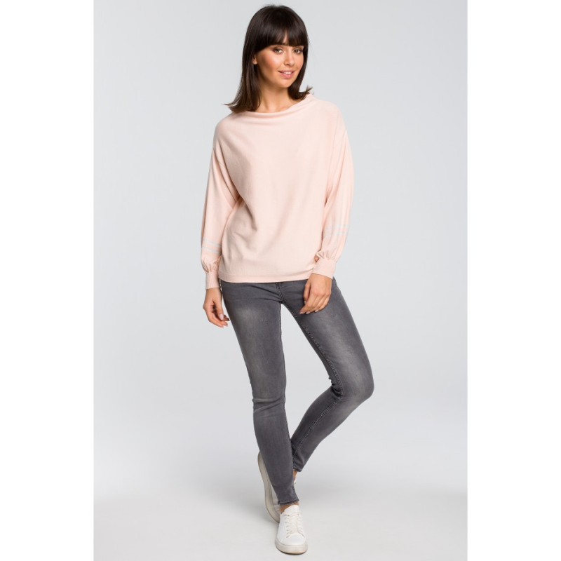 BK024 Sweater with wide sleeves and leopard - peach