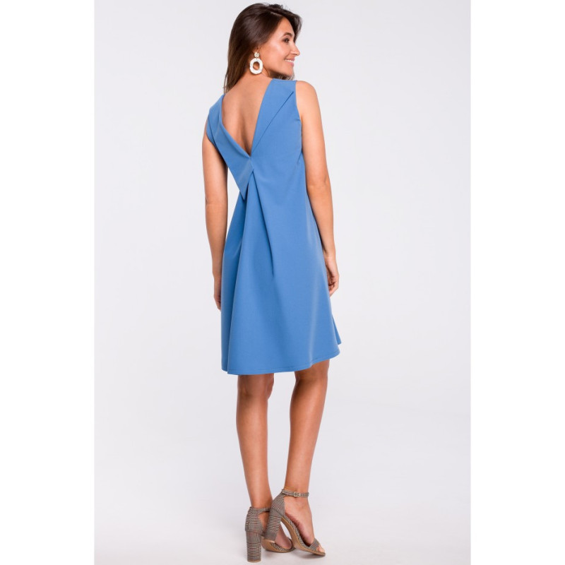 S157 Trapeze dress with back neckline - blue