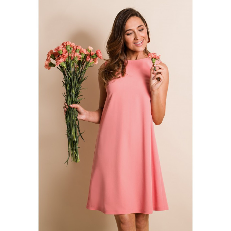 S157 Trapeze dress with back neckline - salmon