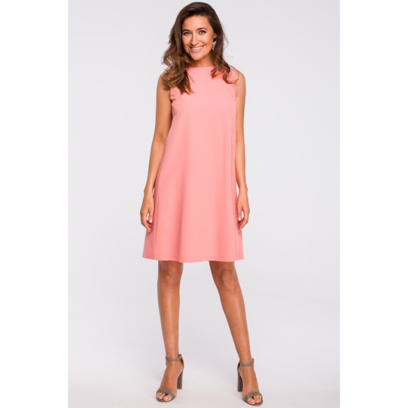 S157 Trapeze dress with back neckline - salmon