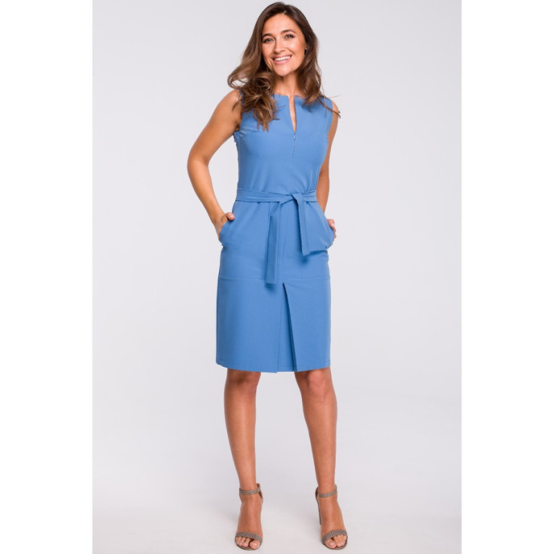 S158 Dress with contrafold and pockets - blue