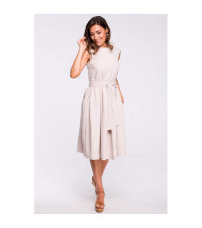 S161 Elegant dress with contrasting pleats - beige