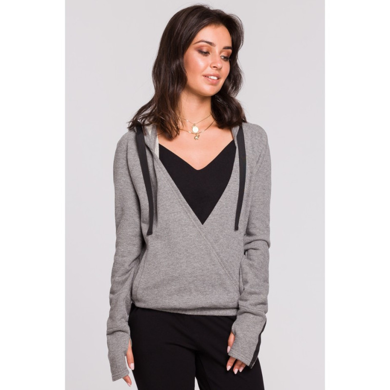 B127 Hooded sweatshirt with overlap front - gray