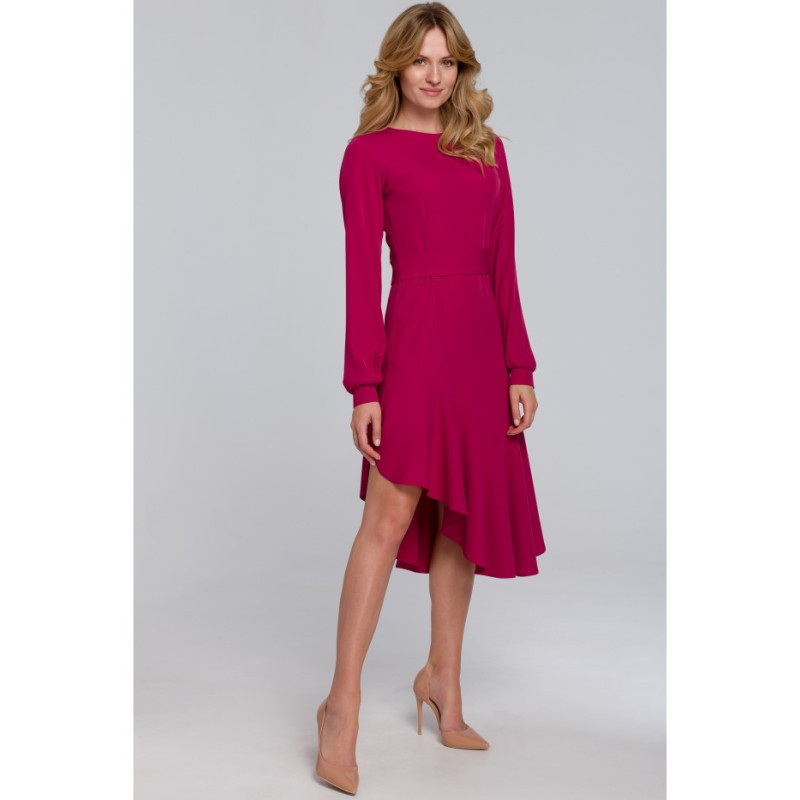 K077 Asymmetrical dress with frill - plum