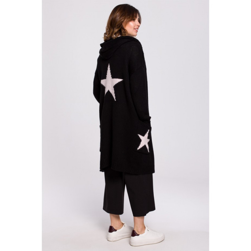 BK063 Cardigan with star motif - powder black