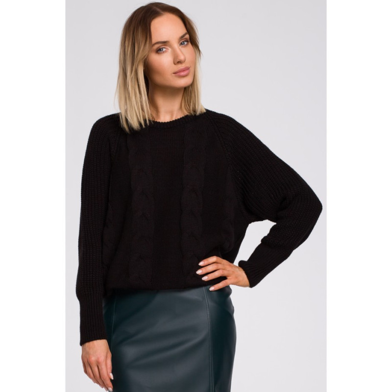 M554 Sweater with wide sleeves and checkered weave - black