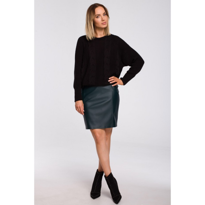 M554 Sweater with wide sleeves and checkered weave - black