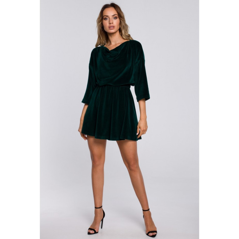 M564 Velour Flared Dress with Elastic Waistband - green