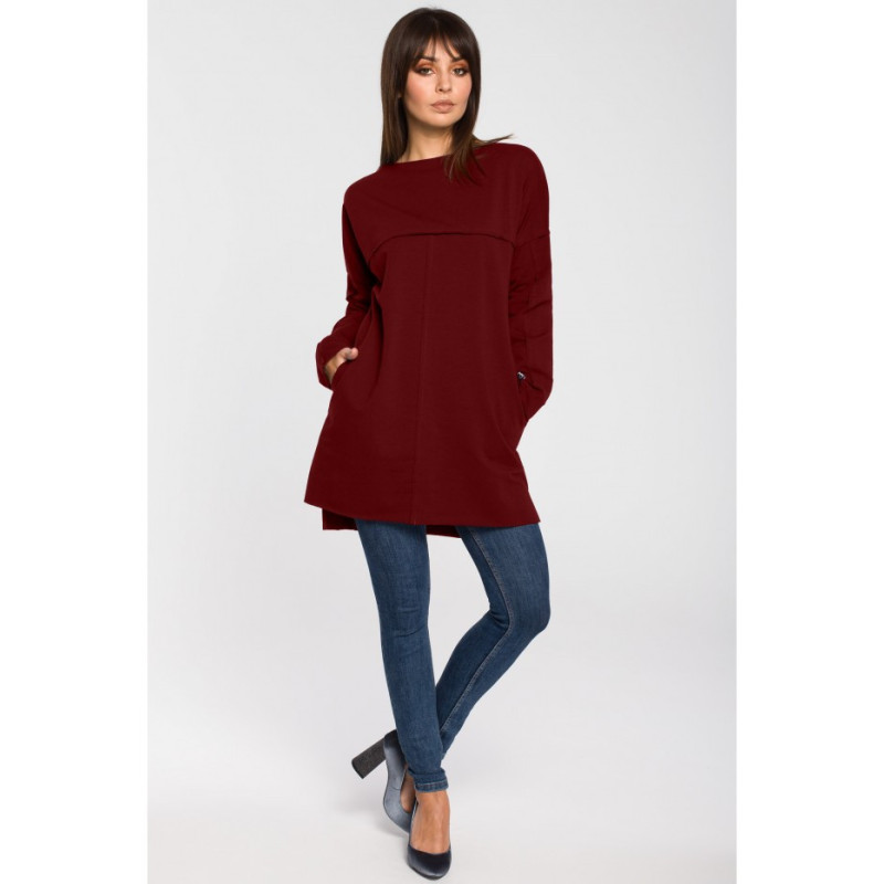 B059 Oversize tunic with stitching - maroon