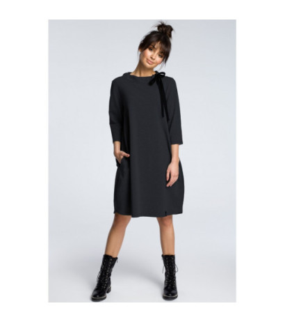 B070 Sweatshirt dress with neck tie - graphite