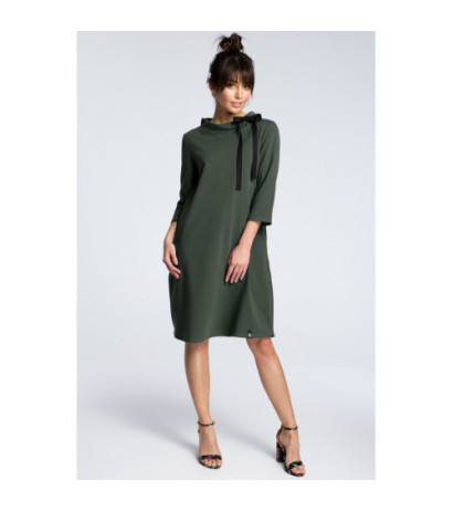 B070 Sweatshirt dress with neck tie - military green