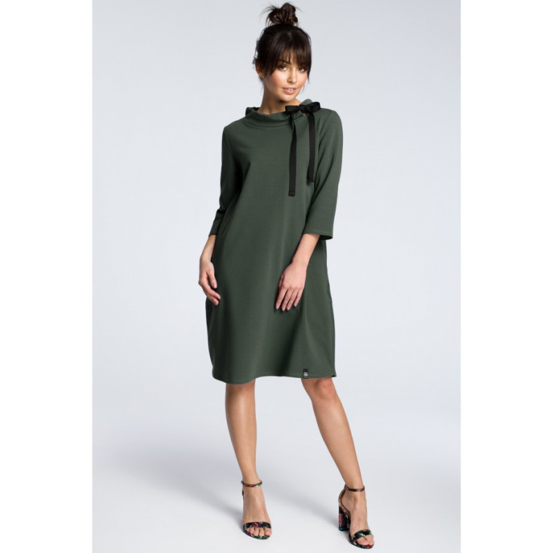 B070 Sweatshirt dress with neck tie - military green