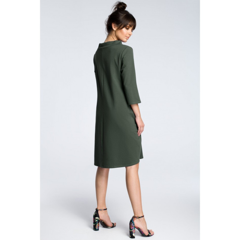 B070 Sweatshirt dress with neck tie - military green