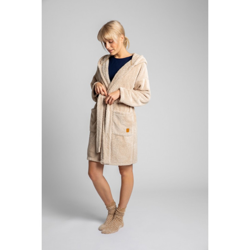 LA001 Plush hooded bathrobe - cappuccino