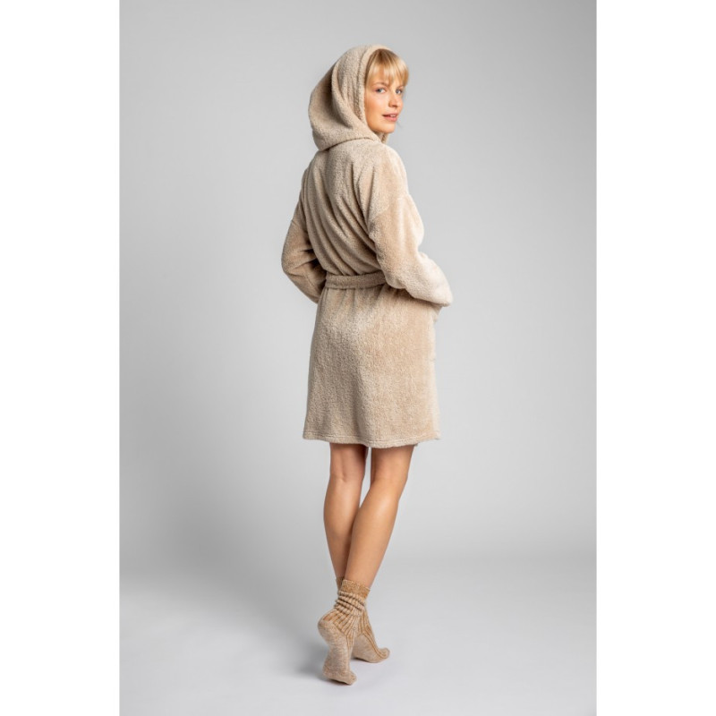 LA001 Plush hooded bathrobe - cappuccino