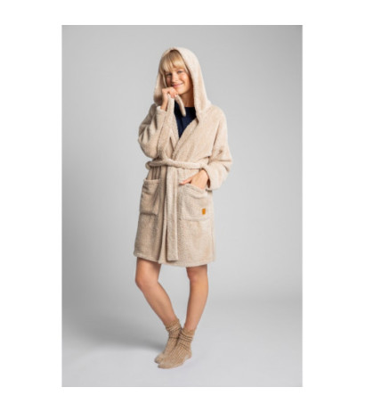 LA001 Plush hooded bathrobe - cappuccino