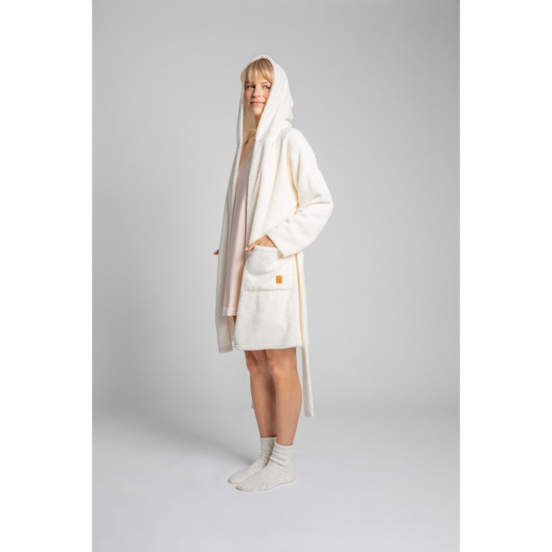 LA001 Plush hooded bathrobe - ecru