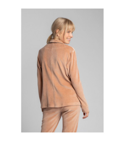 LA007 Velour Pajama Shirt with Collar - Beige