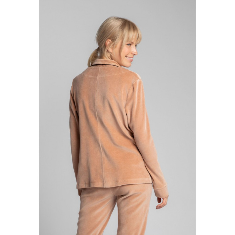 LA007 Velour Pajama Shirt with Collar - Beige