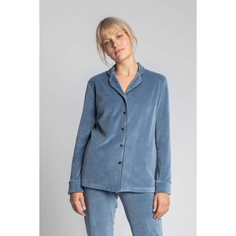 LA007 Velour pajama shirt with collar - blue