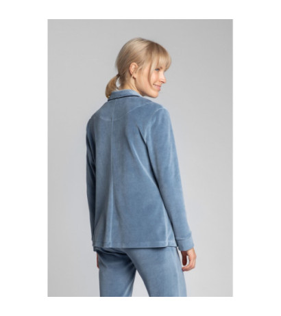 LA007 Velour pajama shirt with collar - blue