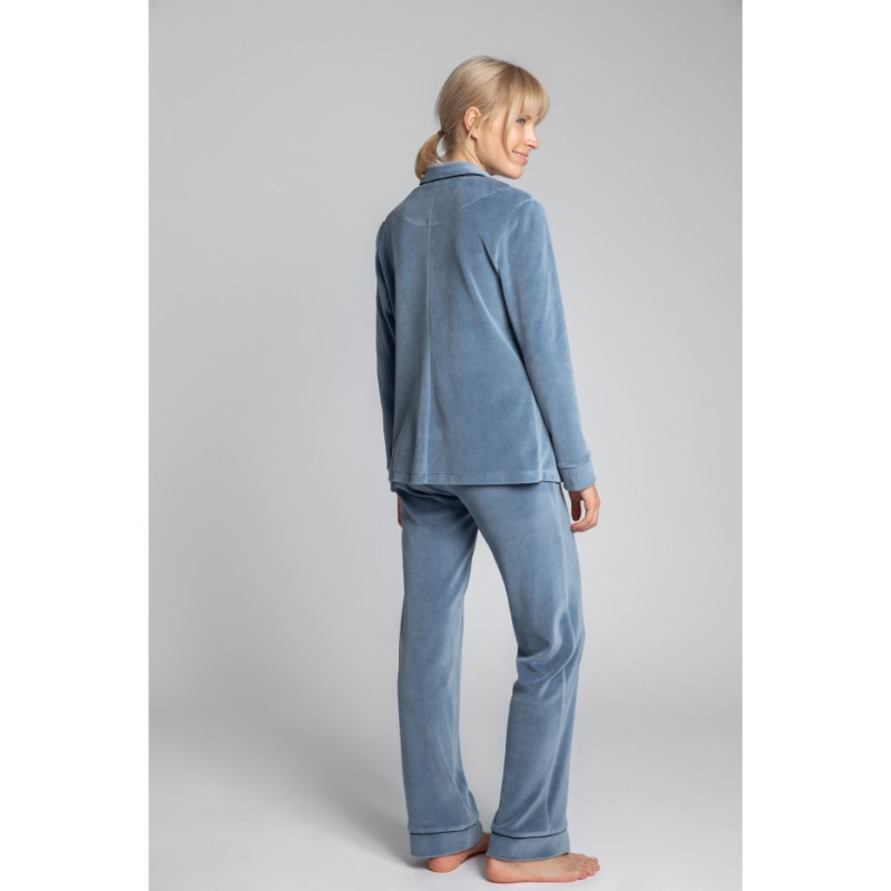 LA007 Velour pajama shirt with collar - blue