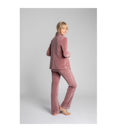 LA007 Velour pajama shirt with collar - dirty pink