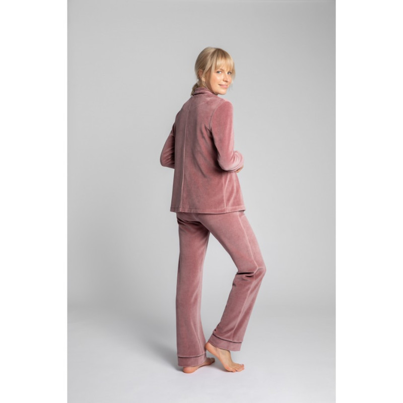 LA007 Velour pajama shirt with collar - dirty pink