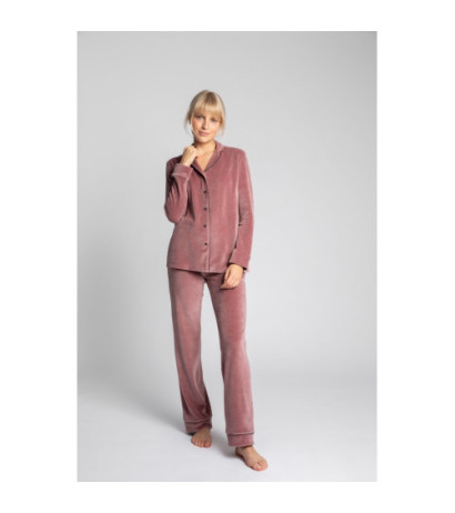 LA007 Velour pajama shirt with collar - dirty pink