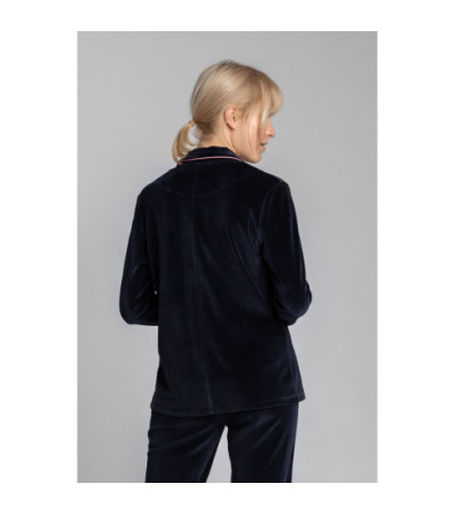 LA007 Velour pajama shirt with collar - navy blue