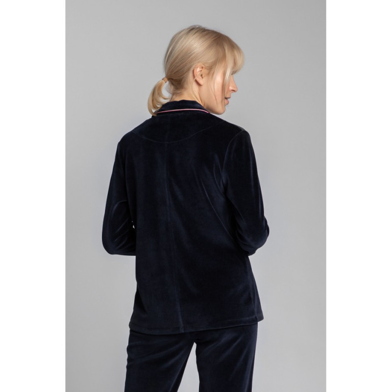 LA007 Velour pajama shirt with collar - navy blue