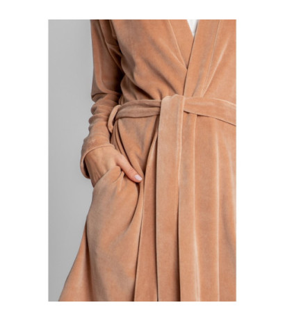 LA009 Velour bathrobe with belt - beige