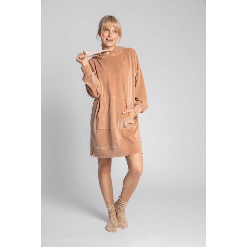 LA010 Velour dress with hood - beige