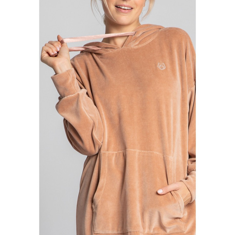 LA010 Velour dress with hood - beige