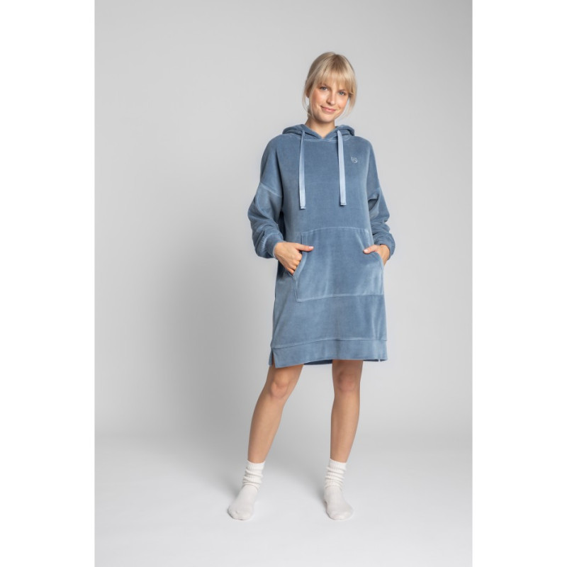 LA010 Velour dress with hood - blue