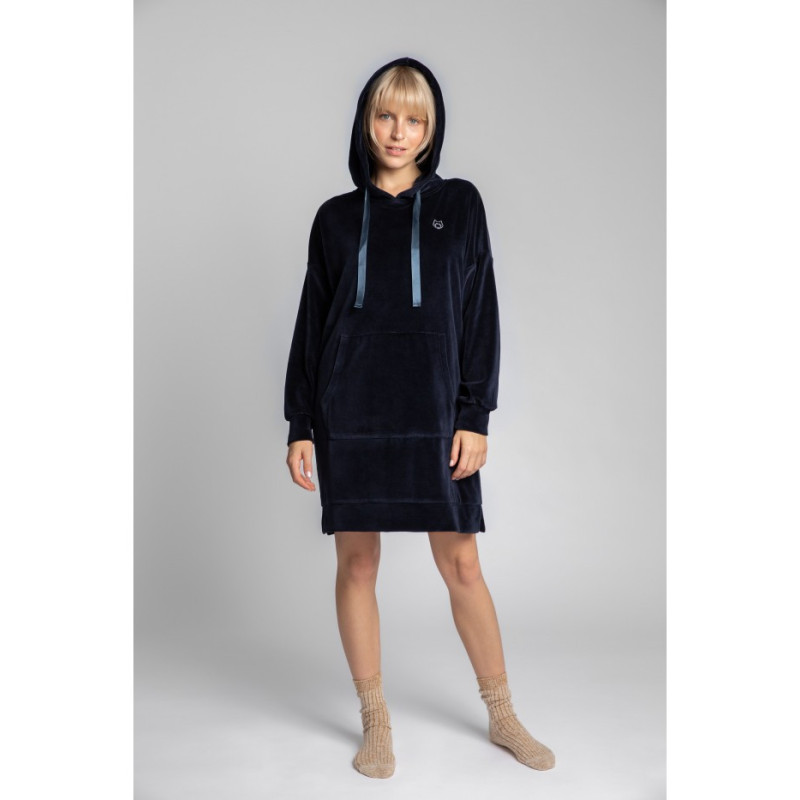 LA010 Velour dress with hood - navy blue