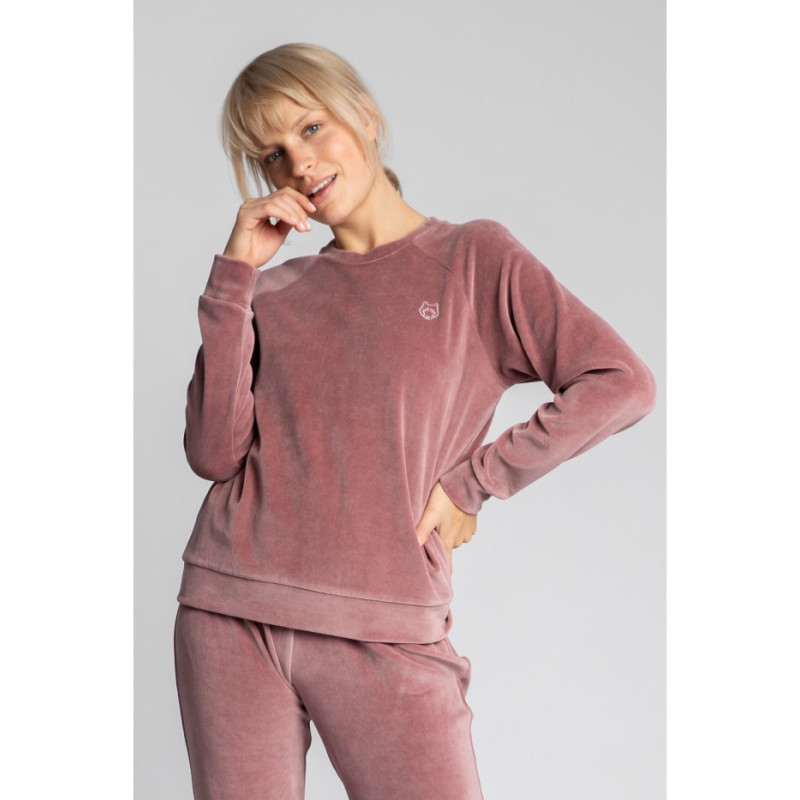 LA011 Velour sweatshirt with reglan sleeves - dirty pink