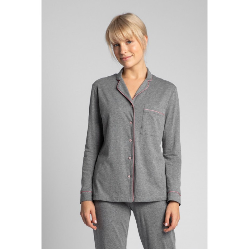 LA019 Cotton pajama shirt with collar - gray